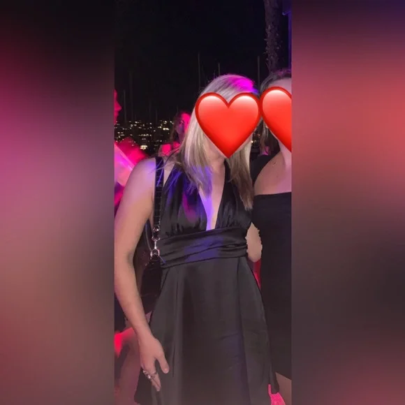 Black Silk Formal Dress with Plunging Neckline and Open Back. Size Small - Picture 6 of 6